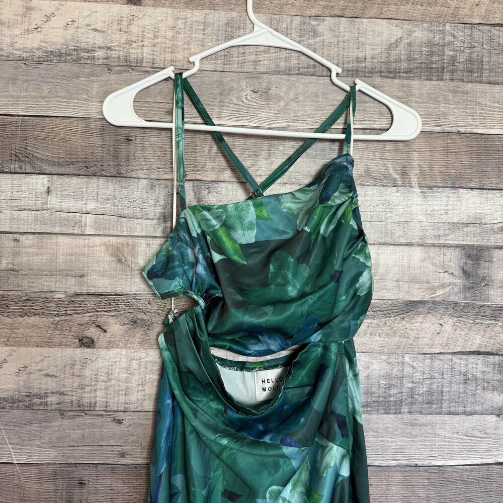 Hello Molly Women's Count It In Green Satin Midi Dress Center Cut Out Sz 4 - Picture 3 of 8